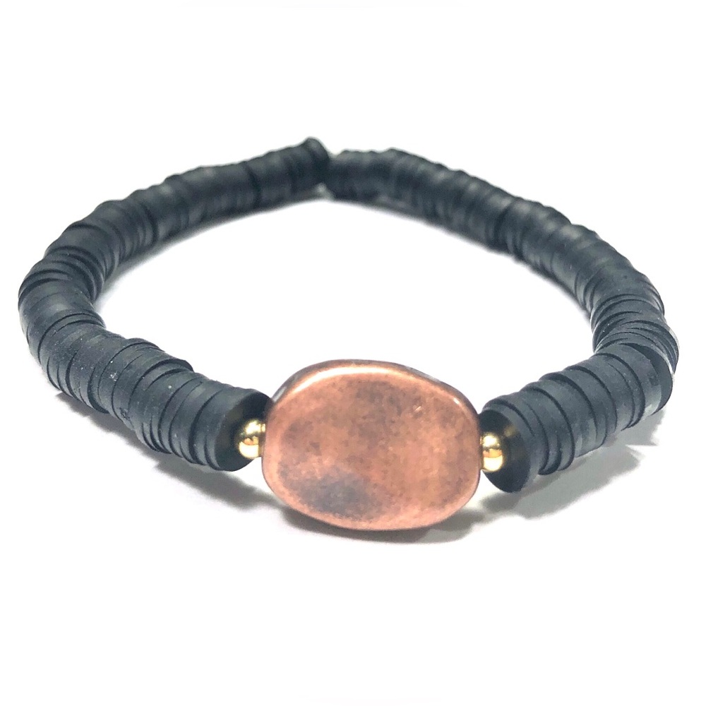 Handmade Black & Copper Plated Stretch Bracelet Women Gift
